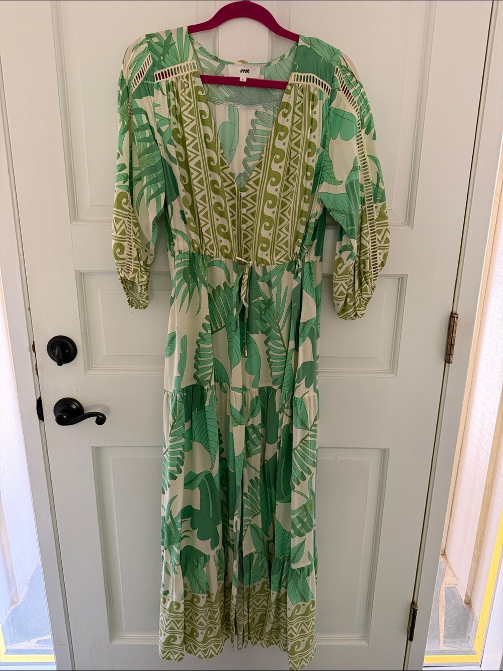 Jaase Green and Cream Leaf-Print Maxi Dress